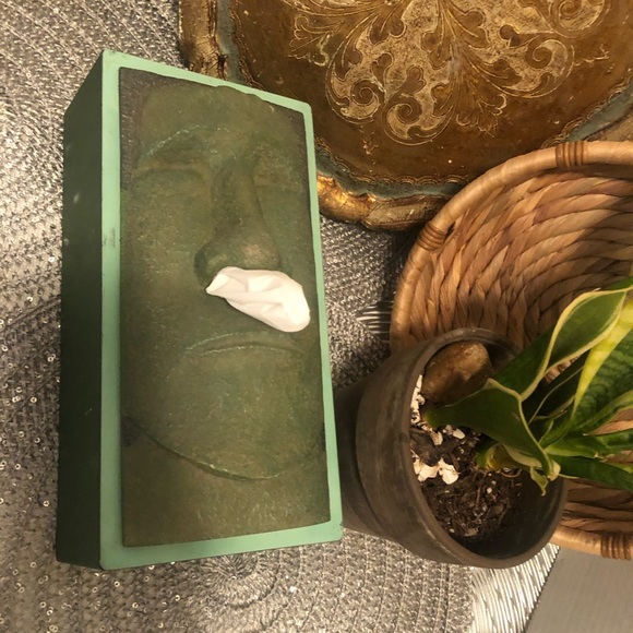 Primitive Stone face Tissue Box Holder Tiki island face novelty tissue A… - Picture 8 of 12